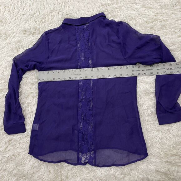 FREE CULTURE Sheer lace Top Button Up Shirt Women L Fairy Boho Whimsy Romantic - Picture 7 of 16